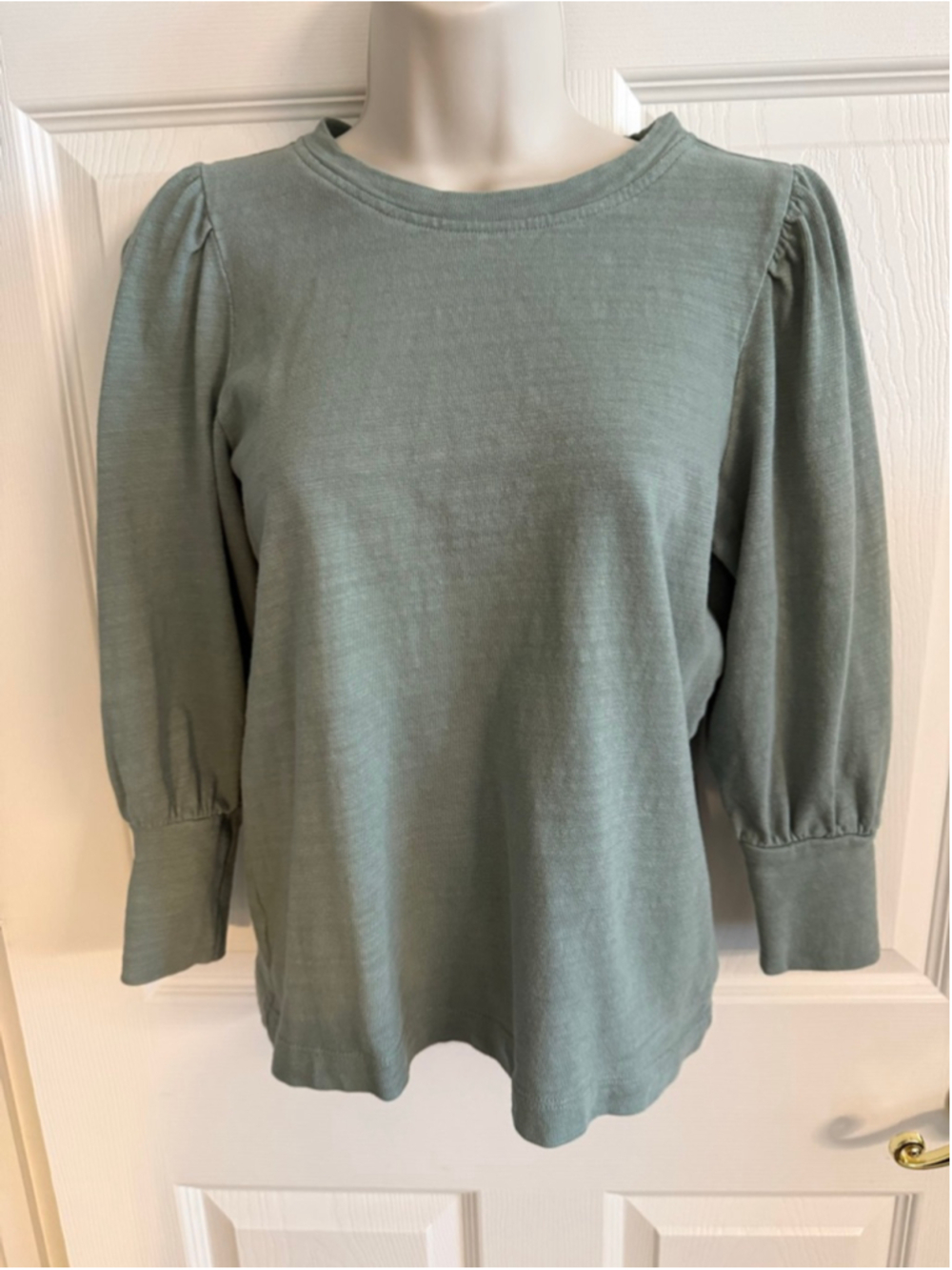 LOFT sage Knit Pullover Top Puff Sleeves Size XS